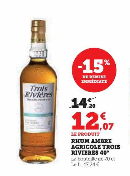 rhum ambré agricole trois rivières 40°