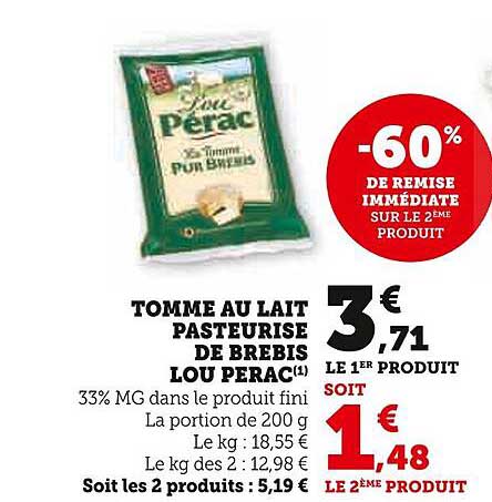 tomme au lait pasteurisé de brebis lou pérac