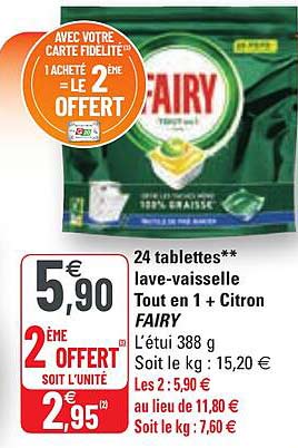 24 tablettes lave-vaisselle tout en 1 + citron fairy