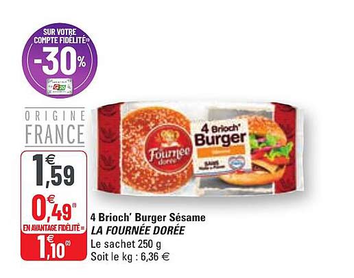 4 brioch' burger sésame la fournée dorée