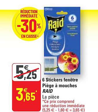 6 stickers fenêtre piège à mouches raid