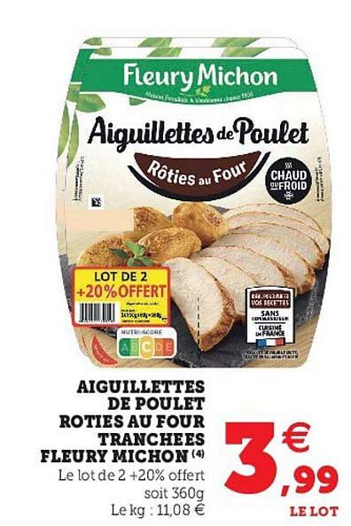 aiguillettes de poulet rôties au four tranchées fleury michon
