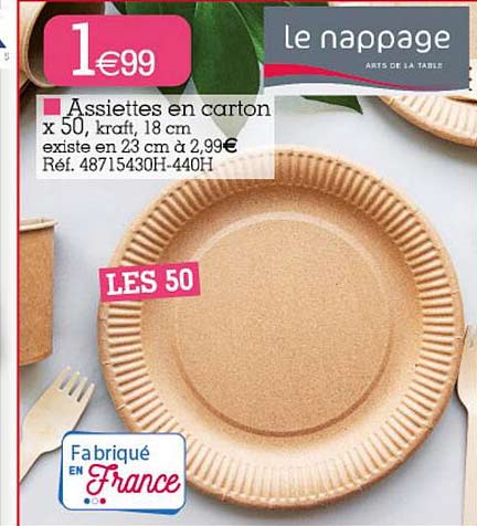 assiettes en carton x50, kraft, 18 cm le nappage