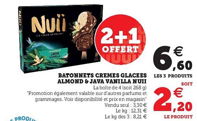 bâtonnets crèmes glacées almond & java vanilla nuii