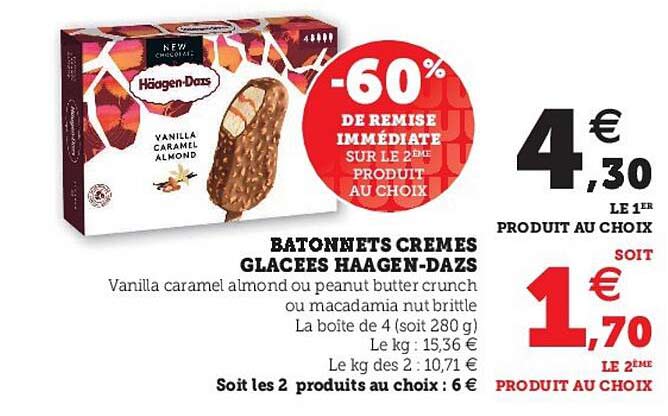 bâtonnets crèmes glacées häagen-dazs