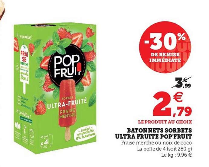 Bâtonnets Sorbets Ultra Fruité Pop'fruit