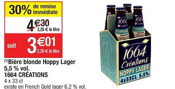 bière blonde hoppy lager 5,5% vol. 1664 créations