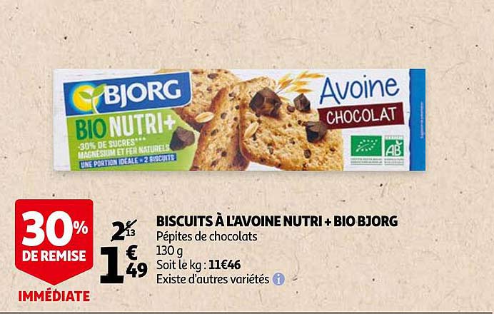 Biscuits à L'avoine Nutri + Bio Bjorg
