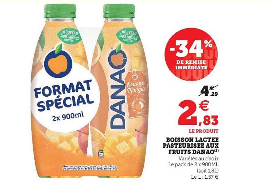 boisson lactée pasteurisée aux fruits danao