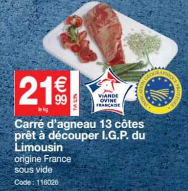 carré d'agneau 13 côtes prêt à découper i.g.p. du limousin