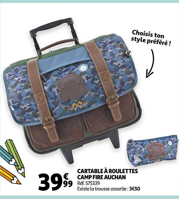 cartable à roulettes camp fire auchan