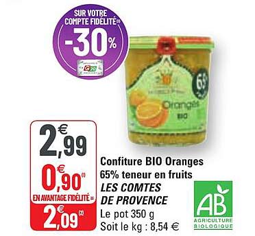 confiture bio oranges 65% teneur en fruits les comtes de provence