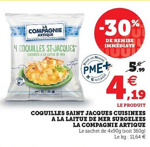Coquilles Saint Jacques Cuisinées à La Laitue De Mer Surgelées La Compagnie Artique