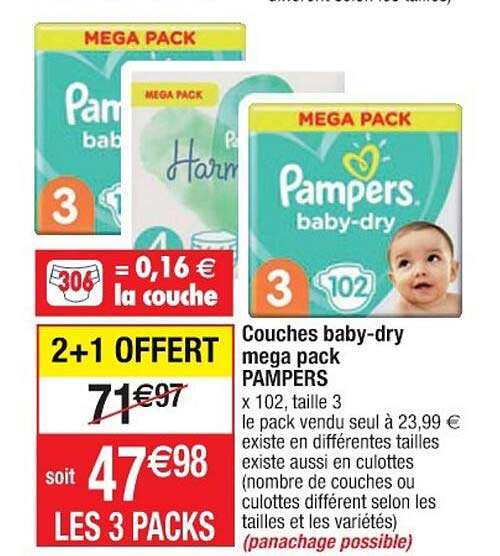couches baby-dry mega pack pampers