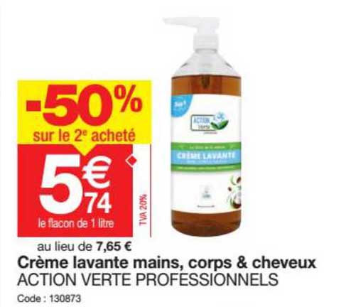 crème lavante mains, corps & cheveux action verte professionnels