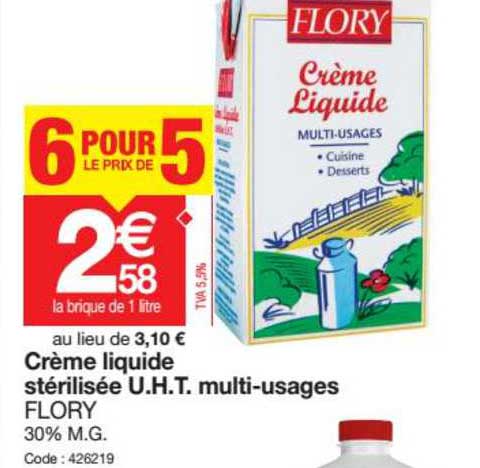 crème liquide stérilisée u.h.t. multi-usages flory