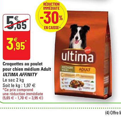 croquettes au poulet pour chien médium adult ultima affinity