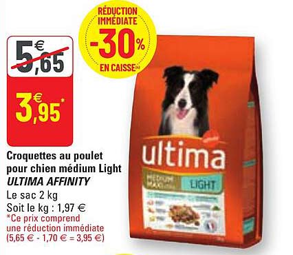 croquettes au poulet pour chien médium light ultima affinity