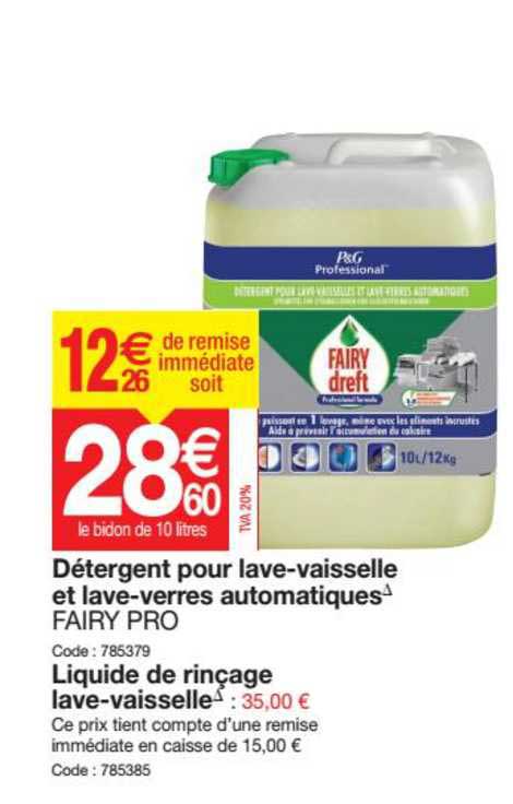 détergent pour lave-vaisselle et lave-verres automatiques fairy pro, liquide de rinçage lave-vaisselle