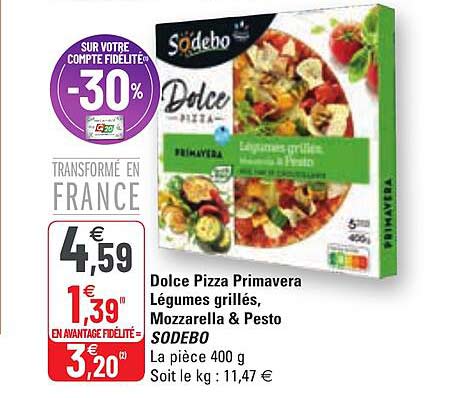 Dolce Pizza Primavera Légumes Grillés, Mozzarella & Pesto Sodebo