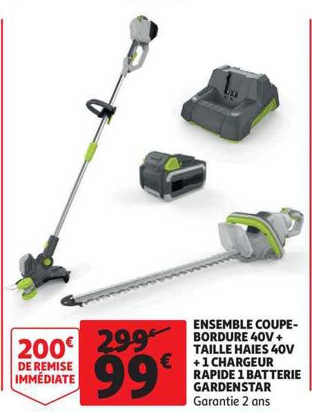 ensemble coupe-bordure 40v + taille haies 40v + 1 chargeur rapide 1 batterie gardenstar