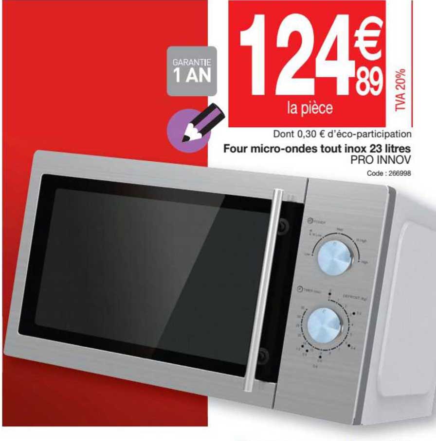 four micro-ondes tout inox 23 litres pro innov