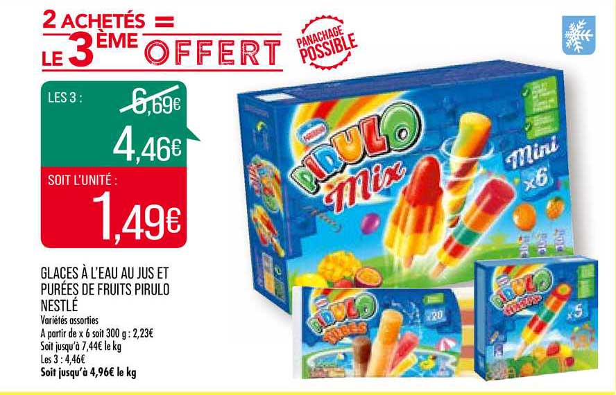 glaces à l'eau au jus et purées de fruits pirulo nestlé