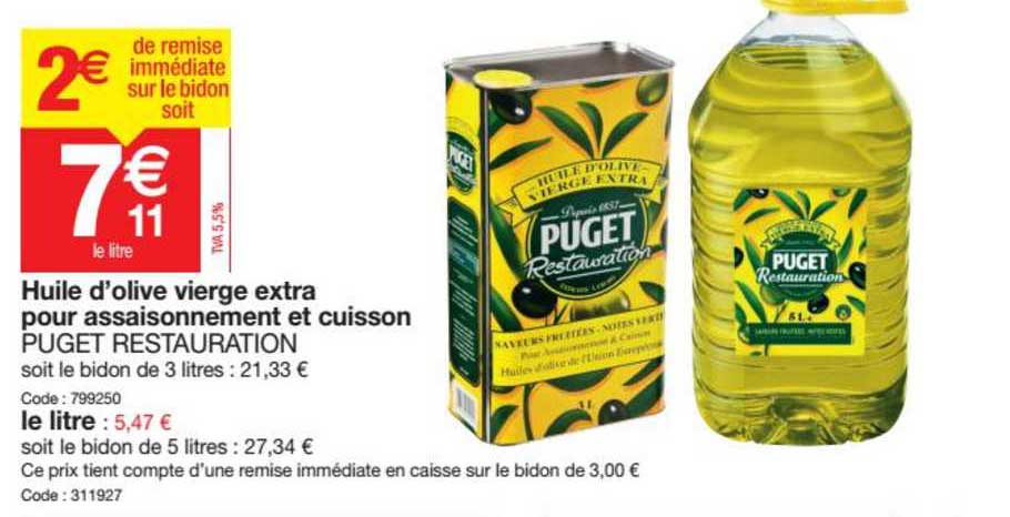 huile d'olive vierge extra pour assaisonnement et cuisson puget restauration