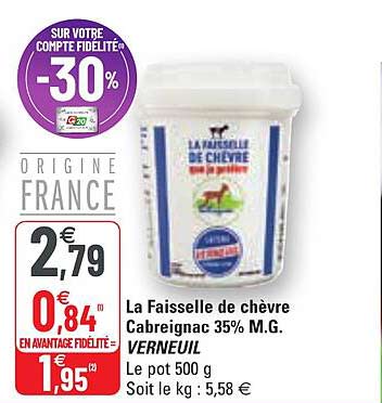 la faisselle de chèvre cabreignac 35% m.g. verneuil