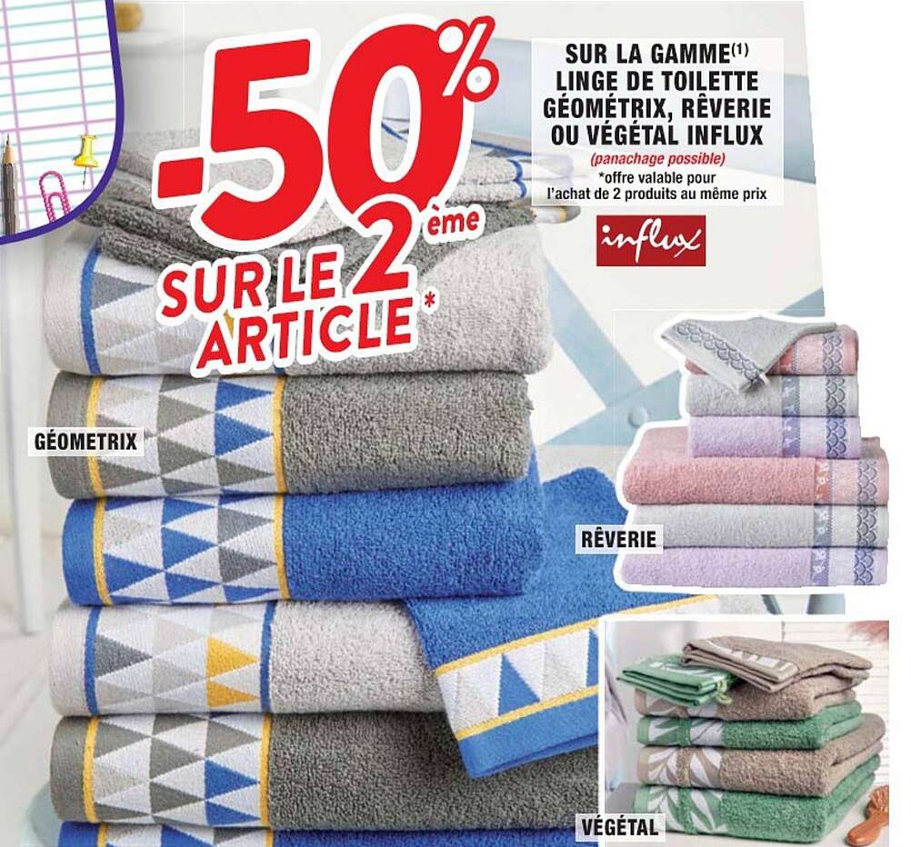 la gamme linge de toilette géométrix, rêverie ou végétal influx