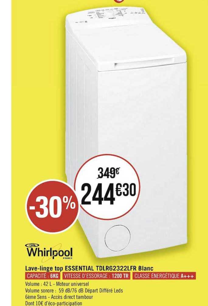 lave-linge top essential tdlr62322lfr blanc whirlpool