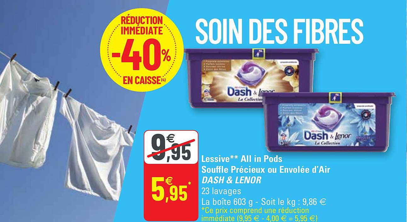 lessive all in pods souffle précieux ou envolée d'air dash & lenor