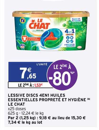 lessive discs 4 en 1 huiles essentielles propreté et hygiène le chat
