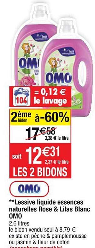 lessive liquide essences naturelles rose & lilas blanc omo