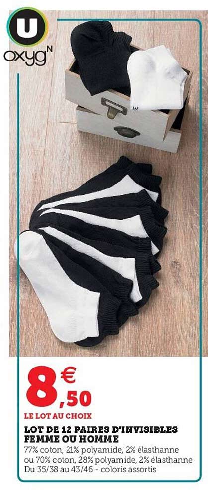 lot de 12 paires d'invisibles femme ou homme