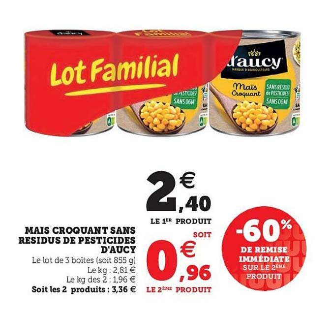 maïs croquant sans résidus de pesticides d'aucy