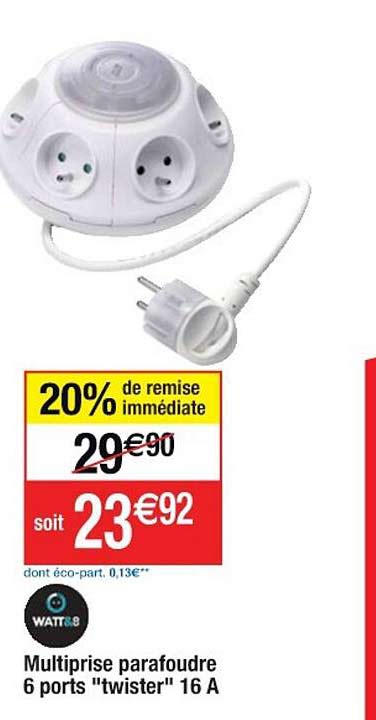 multiprise parafoudre 6 ports "twister" 16 a