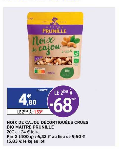 noix de cajou décortiquées crues bio maître prunille
