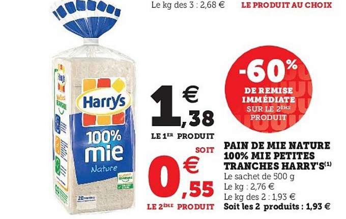 pain de mie nature 100% mie petites tranchés harry's