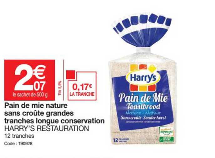 pain de mie nature sans croûte grandes tranches longue conservation harry's restauration