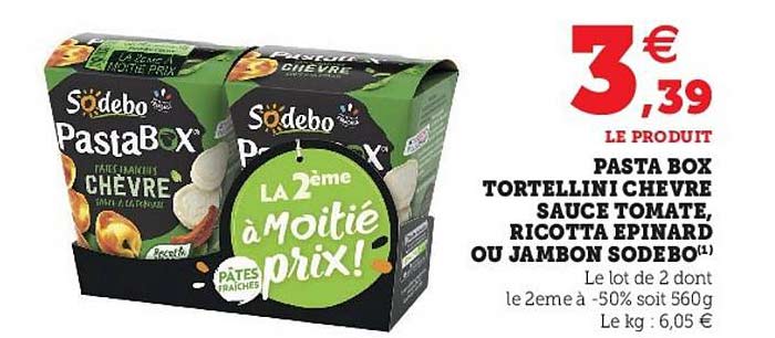 Pasta Box Tortellini Chèvre Sauce Tomate, Ricotta épinard Ou Jambon Sodebo