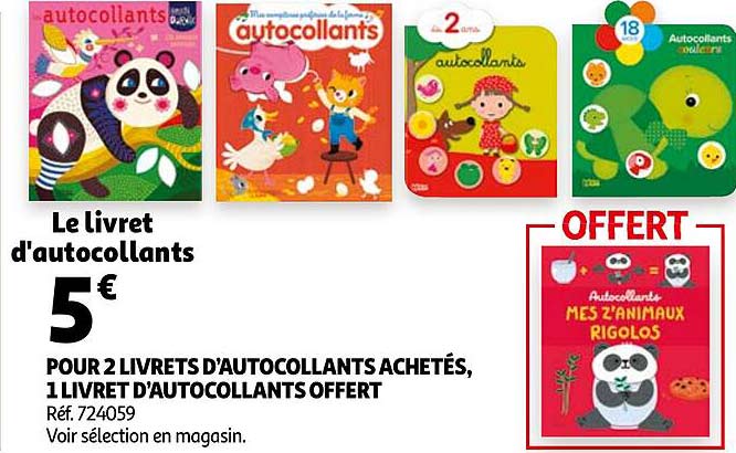 pour 2 livrets d'autocollants achetés, 1 livret d'autocollants offert