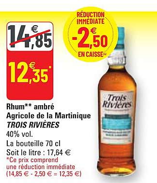 rhum ambré agricole de la martinique trois rivières