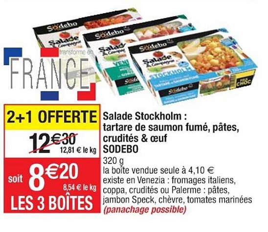 Salade Stockholm : Tartare De Saumon Fumé, Pâtes, Crudités & œuf Sodebo