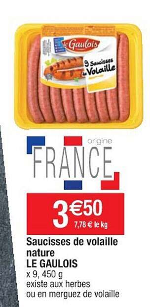 Saucisses De Volaille Nature Le Gaulois