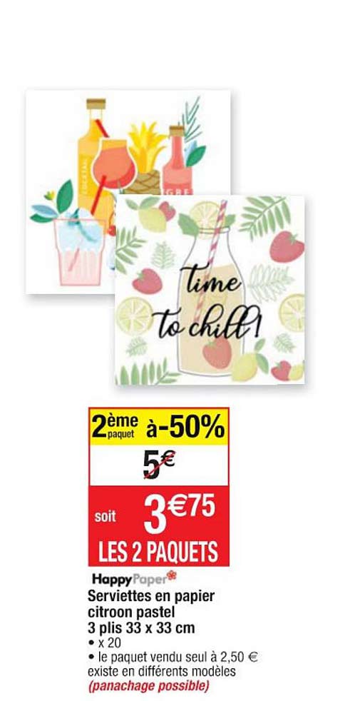 Serviettes En Papier Citroon Pastel 3 Plis 33 X 33 Cm Happy Paper