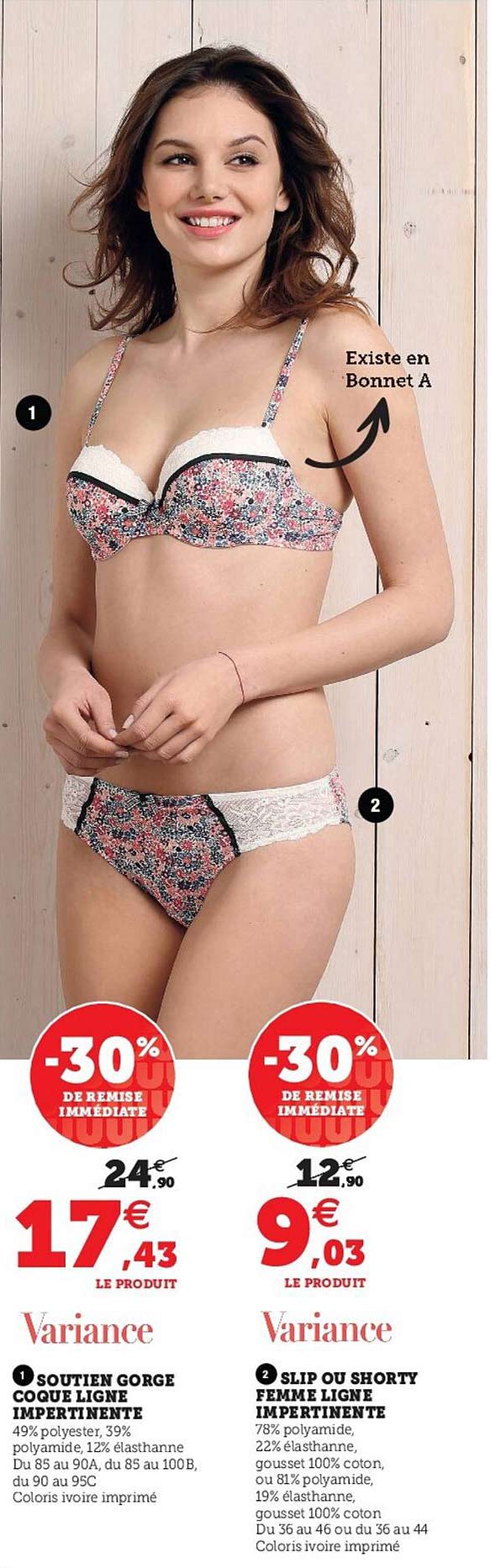 soutien-gorge coque ligne impertinente, slip ou shorty femme ligne impertinente variance