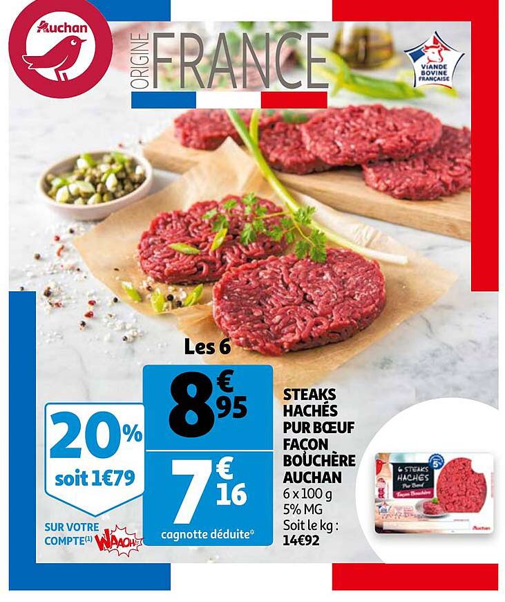 steaks hachés pur bœuf façon bouchère auchan