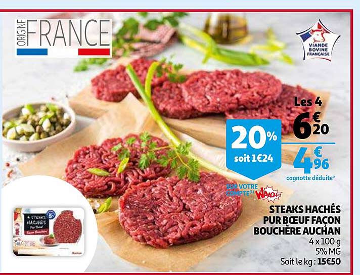 steaks hachés pur bœuf façon bouchère auchan