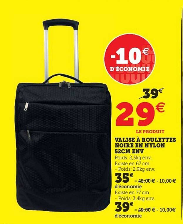valise à roulettes noire en nylon 52 cm env